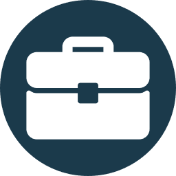 White briefcase icon on dark background.