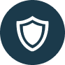 A white shield icon on a dark blue circular background.